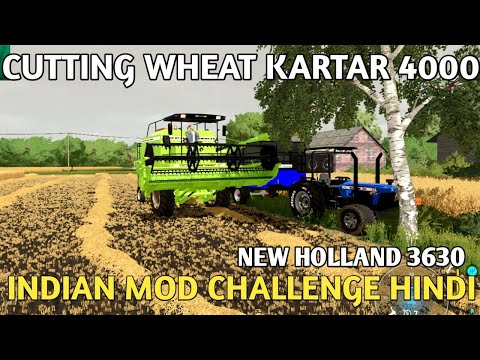 farming simulator 22 Indian mod challenge Hindi day05 cuting wheat village map