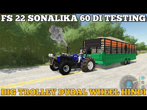 farming simulator 22 Indian mod challenge testing new Sonalika 60Di open body pulling big trolley