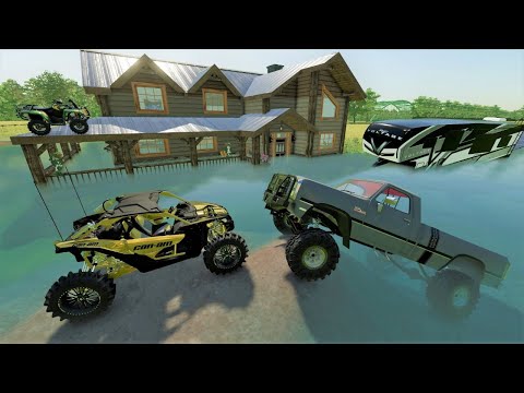 Our house and camper are flooded and destroyed | Farming Simulator 22 camping and mudding