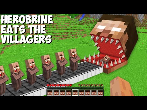 Why this EVIL HEROBRINE HEAD EATING ALL VILLAGERS in Minecraft ? SCARY HEROBRINE !