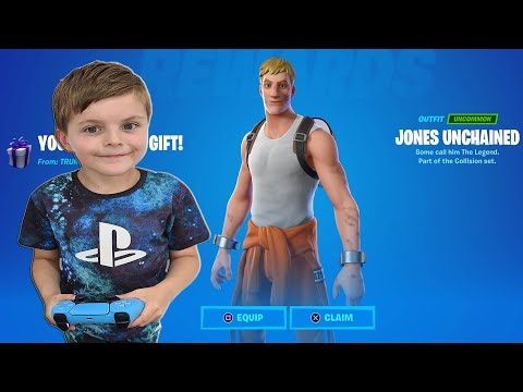 125,000 Fortnite V-Bucks Spending Spree Gifting My 8 Year Old Kid NEW JONES UNCHAINED Prisoner Skin