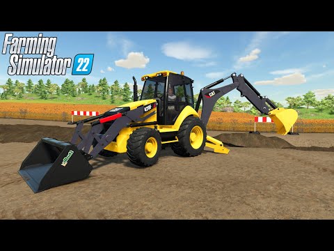 Farming Simulator 22 – CAT 420F Backhoe Loader Digging A Pit At A Construction Site