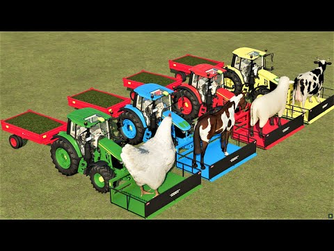 MINI TRACTORS OF COLORS ! MINI LOADER OF COLORS ! TRANSPORTING ANIMAL ! FARMING SIMULATOR 22 !