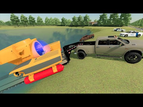 Using submarine to help police find abandoned car in lake | Farming Simulator 22
