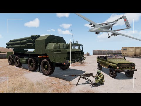 🔴 Bayraktar TB2 drone destroyed 3 Russian MLRS “Smerch” and military base – Arma 3 Simulation