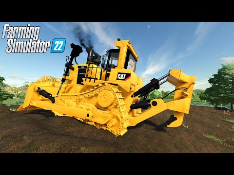 Farming Simulator 22 – CAT D-10T Heavy Bulldozer Pushes Dirt