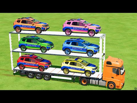 TRANSPORT OF COLORS ! COLOREDPOLICE DUSTER CARS TRANSPORTING with TRUCK ! Farming Simulator 22