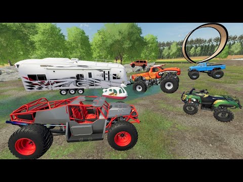Camping in dangerous swamp with Monster Truck and ATVs | Farming Simulator 22
