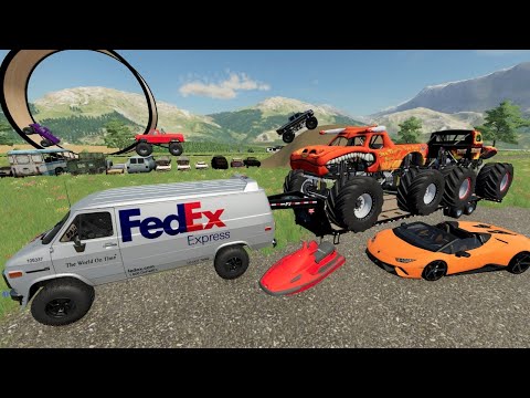 Delivering Monster Trucks to Stuntman Track | Farming Simulator 22