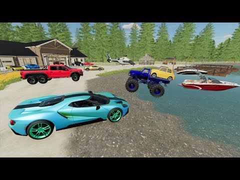 Millionaire finds lost Monster Truck with Lamborghini and boat | Farming Simulator 22