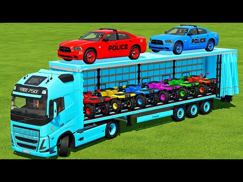 TRANSPORTING DODGE POLICE CARS & MINI ATV WITH VOLVO TRUCK   Farming Simulator 22