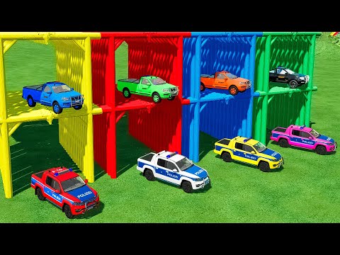 TRANSPORTING VOLKSWAGEN, FORD POLICE PICKUP WITH MAN TRUCKS! Farming Simulator 22