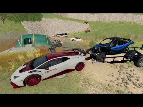Using Lamborghini to haul ATV before huge storm | Farming Simulator 22