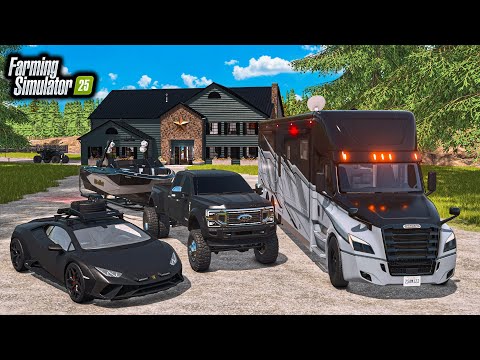 BUILDING ALL "BLACKED OUT" CAMPING MANSION! (LIFTED TRUCKS + RZR) | FS25