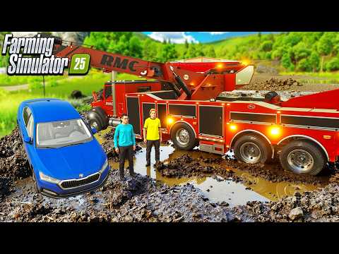 CALLING A TOW ON THE JOB (STUCK IN DEEP MUD) | FARMING SIMULATOR 25