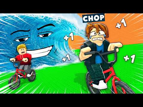 ROBLOX CHOP AND FROSTY ESCAPE TSUNAMI ON THERE BIKES