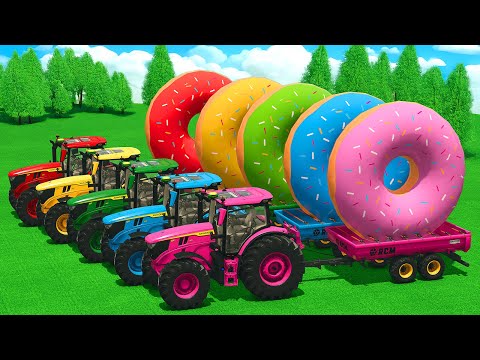 LOAD AND TRANSPORT GIANT DONUTS WITH JOHN DEERE TRACTORS – Farming Simulator 25