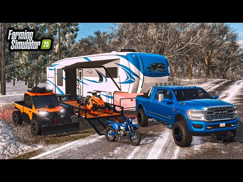 LUXURY CAMPING IN SNOWY MOUNTAINS! (ATV PLOW + CAMPER) | FS25