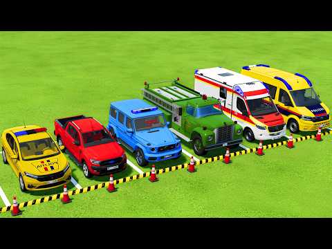 TRANSPORTING POLICE CARS, FIRE DEPARTMENT, AMBULANCE VEHICLES WITH TRUCKS ! Farming Simulator 25