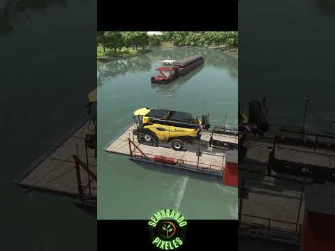 Usando el ferry por primera vez en farming simulator 25 con una cosechadora new Holland cr11